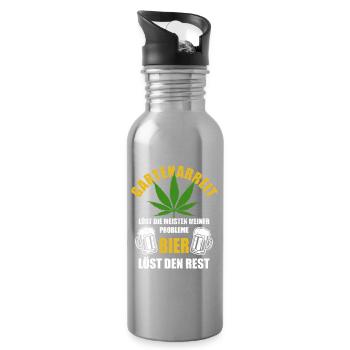 Hanf - Gartenarbeit löst Probleme - Bier Spruch - Trinkflasche mit integriertem Trinkhalm - Lightsilver - Rechts