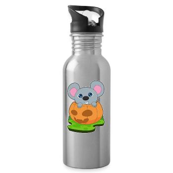 Souris Halloween Citrouille - Gourde avec paille intégrée - argent clair - Droite
