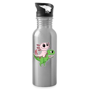 Dino Motif Dinosaur Axolotl Motif Kids - Water bottle with straw - silver - Right