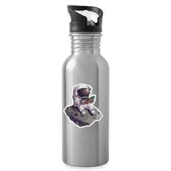 Kleiner Astronaut liest ein Buch auf Astronid - Trinkflasche mit integriertem Trinkhalm - Lightsilver - Rechts