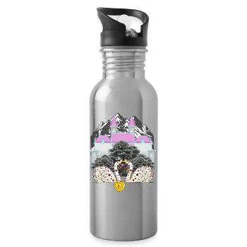 Mountain Castle Swans Love Heart Valentine's Day - Water bottle with straw - silver - Right