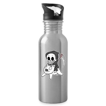 Grim Reaper Polar Bear Motif - Water bottle with straw - silver - Right