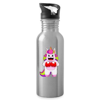 Einhorn Boxer Boxhandschuhe Boxen - Trinkflasche mit integriertem Trinkhalm - Lightsilver - Rechts