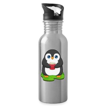 Pinguin Popcorn - Trinkflasche mit integriertem Trinkhalm - Lightsilver - Rechts