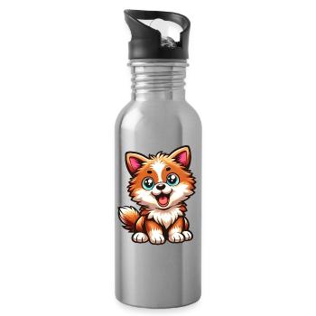 Cute Cartoon Corgi Joyful Puppy Love T-Shirt - Water bottle with straw - silver - Right