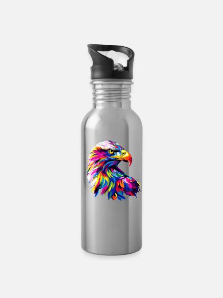 Adler Pop Art Bunte Farben Steinadler Seeadler - Trinkflasche mit integriertem Trinkhalm - Lightsilver