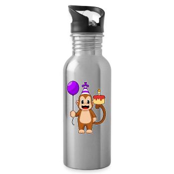 Monkey Birthday Balloon - Water bottle with straw - silver - Right