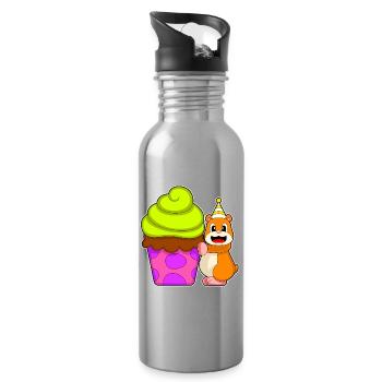Hamster Birthday Cupcake - Water bottle with straw - silver - Right