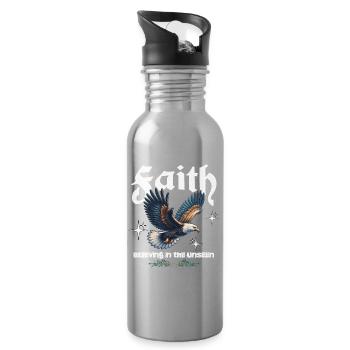 Faith Inspirational Eagle Illustration - Water bottle with straw - silver - Right