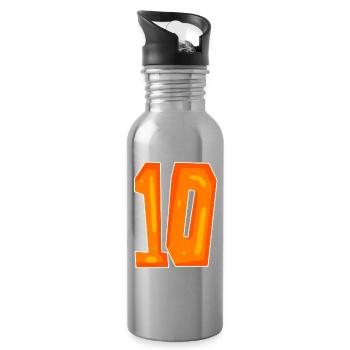Zehn 10 orange Nummer Zahl - Trinkflasche mit integriertem Trinkhalm - Lightsilver - Rechts