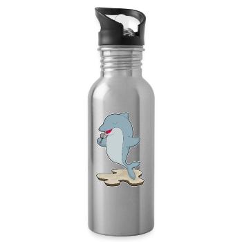 Dolphin Singer Microphone Singing - Water bottle with straw - silver - Right