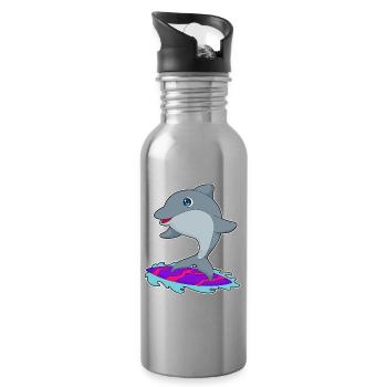 Été de surf sur planche de surf Dolphin - Gourde avec paille intégrée - argent clair - Droite