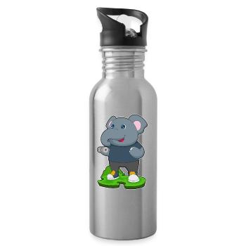 Bodybuilding éléphant avec haltères - Gourde avec paille intégrée - argent clair - Droite