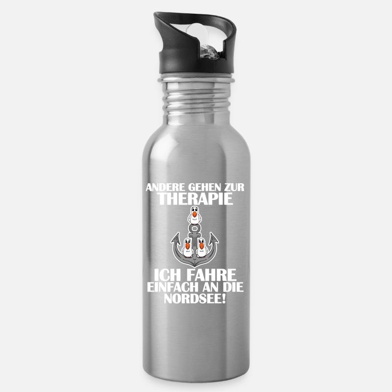 Nordsee Sprüche lustig - Trinkflasche mit integriertem Trinkhalm - Lightsilver