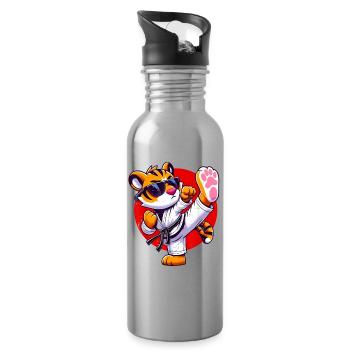 Tigre Karate Style Illustration - Gourde avec paille intégrée - argent clair - Droite