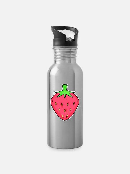 Fraises et fraises - Gourde avec paille intégrée - argent clair