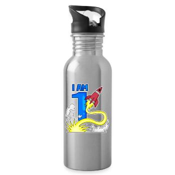 1 Year Birthday Boy Gift - Water bottle with straw - silver - Right