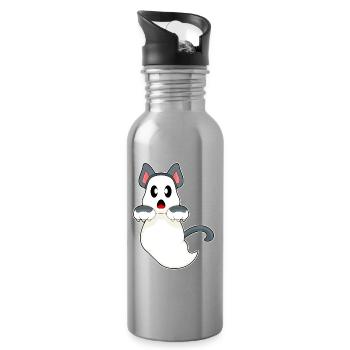 Katze Halloween Geist - Trinkflasche mit integriertem Trinkhalm - Lightsilver - Rechts