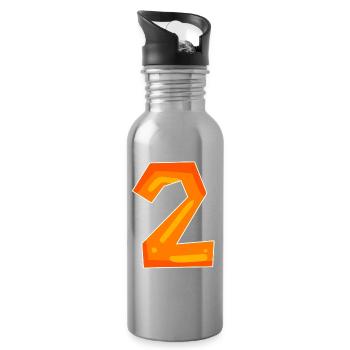 Zwei - 2 - Nummer Zahl - Trinkflasche mit integriertem Trinkhalm - Lightsilver - Rechts