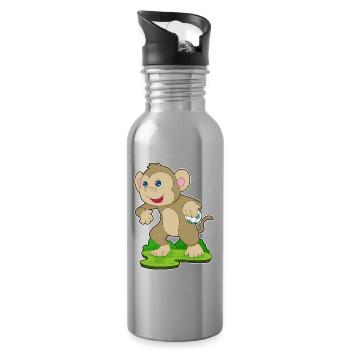 Affe Handballspieler Handball - Trinkflasche mit integriertem Trinkhalm - Lightsilver - Rechts