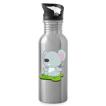 Mouse Yoga Fitness Meditation - Water bottle with straw - silver - Right