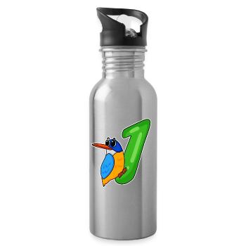 1er anniversaire motif martin-pêcheur - un an - Gourde avec paille intégrée - argent clair - Droite