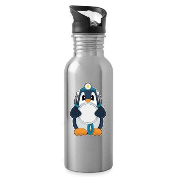 Penguin Doctor Stethoscope - Water bottle with straw - silver - Right