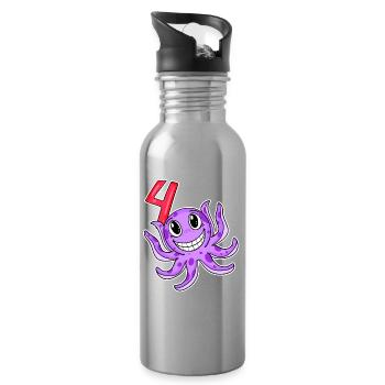 4. Geburtstag Motiv Kraken - vier Jahre alt - Trinkflasche mit integriertem Trinkhalm - Lightsilver - Rechts
