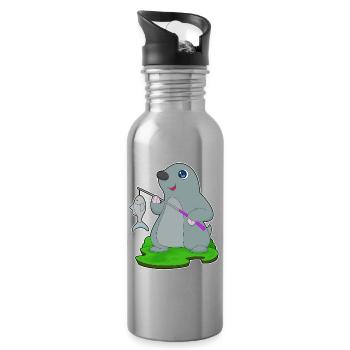 Pêche au poisson-taupe - Gourde avec paille intégrée - argent clair - Droite
