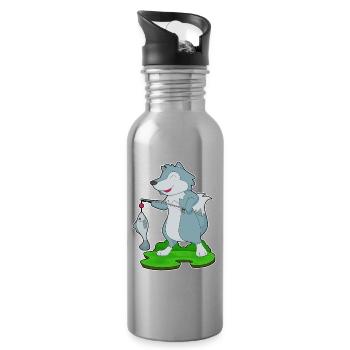 Wolf Angler Fisch Angeln - Trinkflasche mit integriertem Trinkhalm - Lightsilver - Rechts