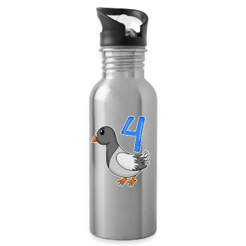 4. Geburtstag Motiv Taube - vier Jahre alt - Trinkflasche mit integriertem Trinkhalm - Lightsilver - Rechts