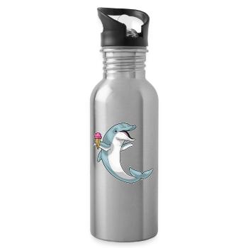 Delfin Waffeleis - Trinkflasche mit integriertem Trinkhalm - Lightsilver - Rechts