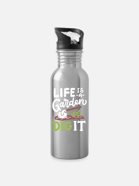Garten Gartenarbeit - Trinkflasche mit integriertem Trinkhalm - Lightsilver