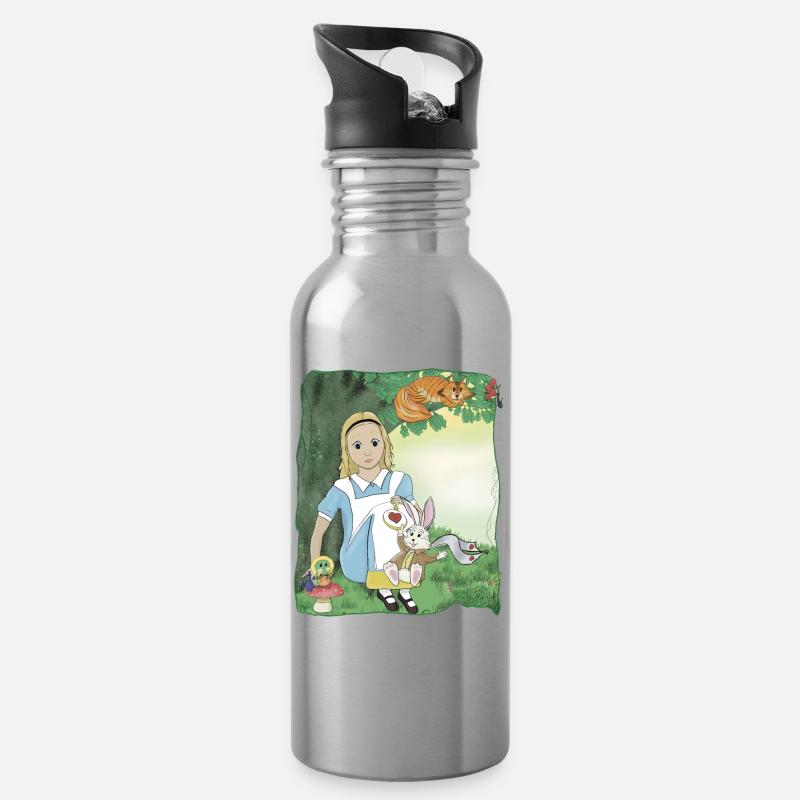 Alice im Wunderland - Trinkflasche mit integriertem Trinkhalm - Lightsilver