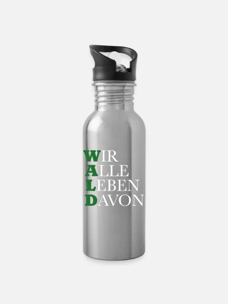 Wald - Wir alle leben davon - Trinkflasche mit integriertem Trinkhalm - Lightsilver