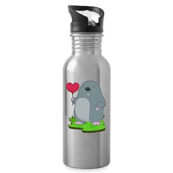 Ballon Taupe - Gourde avec paille intégrée - argent clair - Droite