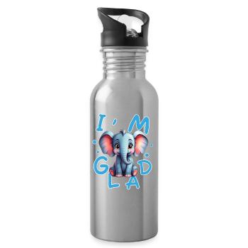 Cute and cheerful elephant with positive message - Water bottle with straw - silver - Right