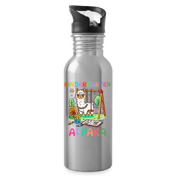 Cute Nursery Alpaca Kids Gift - Water bottle with straw - silver - Right
