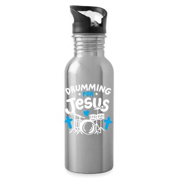 Schlagzeug Christlicher Schlagzeuger - Trinkflasche mit integriertem Trinkhalm - Lightsilver - Rechts