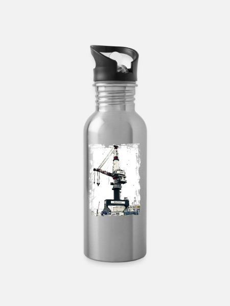 Rostock Port Liebherrr Kran - Trinkflasche mit integriertem Trinkhalm - Lightsilver