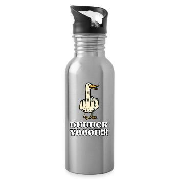 Funny Duck You Middle Finger Duck Attitude Humor - Water bottle with straw - silver - Right