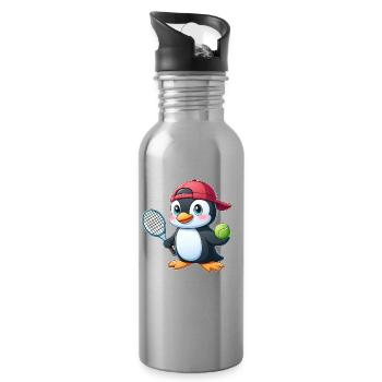 Mignon pingouin joueur de tennis dessin animé - Gourde avec paille intégrée - argent clair - Droite