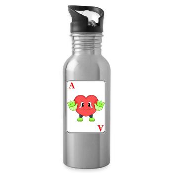 Herz Poker Pokerkarten - Trinkflasche mit integriertem Trinkhalm - Lightsilver - Rechts
