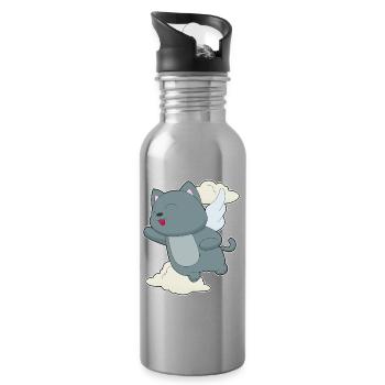 Ailes d’ange chat - Gourde avec paille intégrée - argent clair - Droite