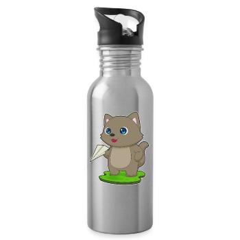 Avion en papier pour chat - Gourde avec paille intégrée - argent clair - Droite