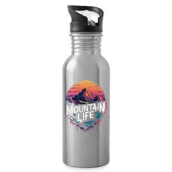 Mountain Life Retro Sunset Design - Water bottle with straw - silver - Right