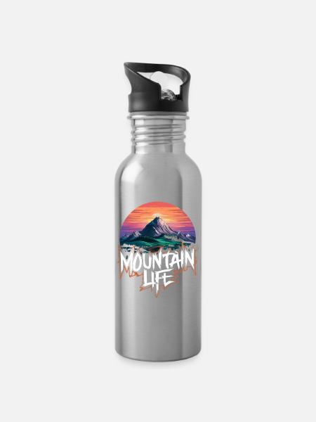 Atemberaubender Bergmond mit Sonnenuntergang - Trinkflasche mit integriertem Trinkhalm - Lightsilver