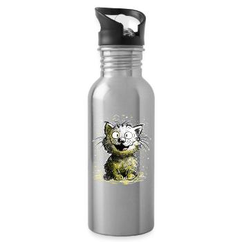 Katze Lacht - Trinkflasche mit integriertem Trinkhalm - Lightsilver - Rechts