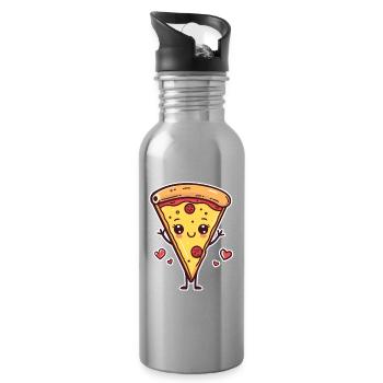 Pizza Cartoon Look - Water bottle with straw - silver - Right