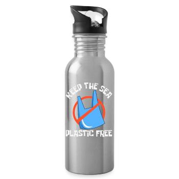 Badestrand & Meer plastikfrei gegen Verschmutzung - Trinkflasche mit integriertem Trinkhalm - Lightsilver - Rechts
